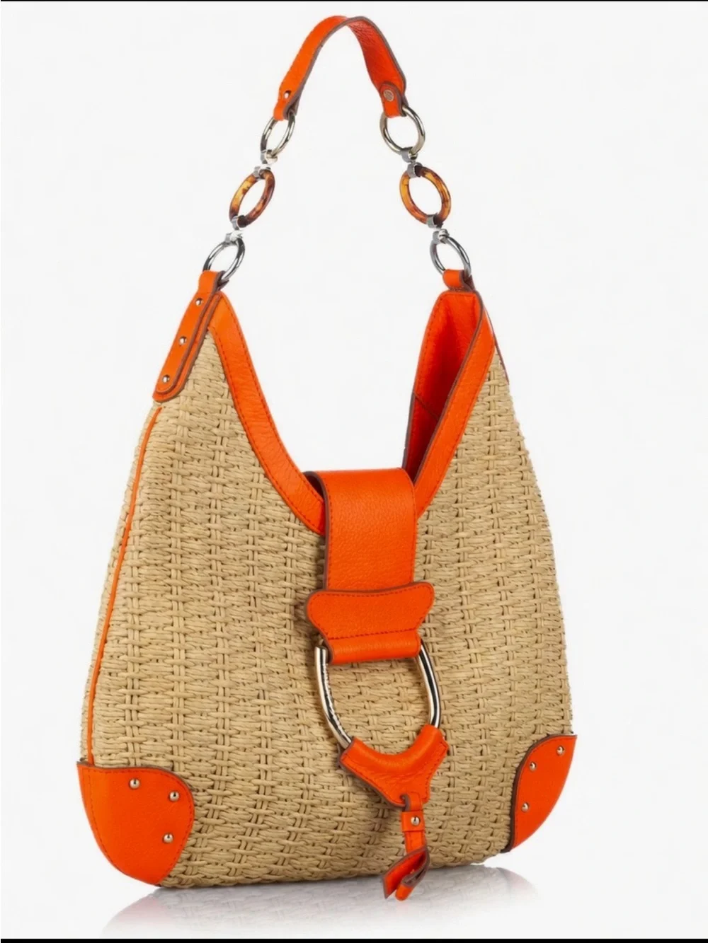Dolce & Gabbana Straw Hobo with Orange Leather Trim - Picture 1 of 13
